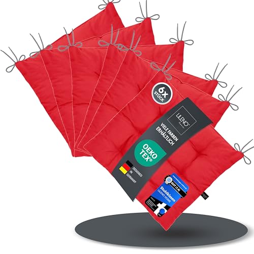 LILENO HOME Juego de 6 cojines para silla, 26 Ferrari rojo (40 x 40 x 6 cm) – Cojines para jardín, cocina o comedor – Resistente a los rayos UV interior y exterior como cojín para silla (Linda FUM)