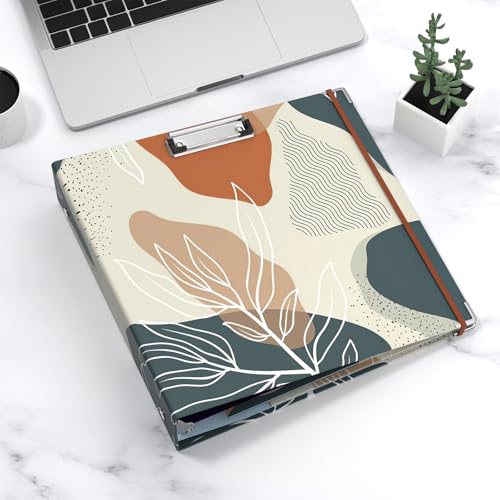 Image of 3 Ring Binder, 3 Inches Round Ring Binder with Clipboard, Dividers Tabs, PVC Zipper Bag Sleeves & to Do List Planners for Women, Men, School, Office Supplies,Boho Leaf