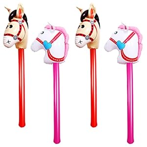 OBANGONG 4 Pcs Inflatable Stick Horse Inflatable Horse Head Stick Balloon Funny Stick Horse Toy for Kids Inflatable Horse on a Stick for Western Cowboy Pony Horse Baby Shower Cowboy Party Supplies