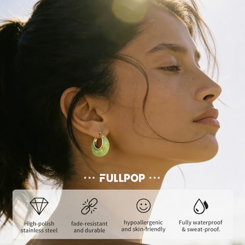 Image of Fullpop Vintage Earrings for Women, Chunky 14K Gold Plated Resin Hoop Earrings Lightweight Hollow Drop Earrings Hypoallergenic Earrings for Women Vintage Anthropologie Jewelry Gifts for Women