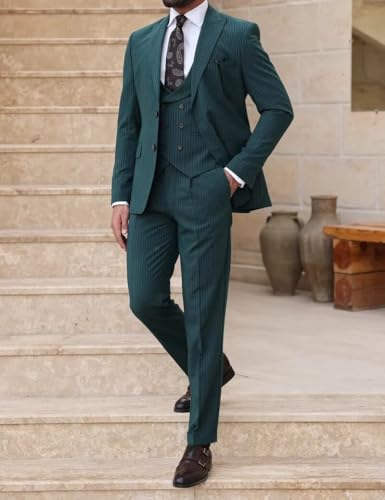 Mens 3 Piece Pinstripe Suit Slim Fit Double Breasted Suit for Men Business Wedding Tuxedo Party2