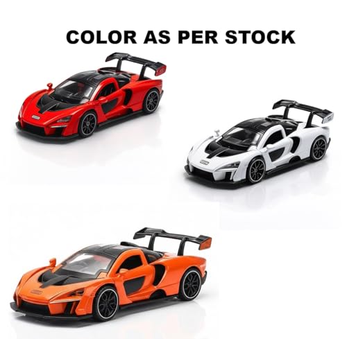 Image of McLaren Senna Car Toy - 1:28 Scale Alloy Die-Cast Supercar Model with Lights & Sound, Pull-Back Sports Car Toy for Kids, Boys & Collectors - Gift Item (Orange)