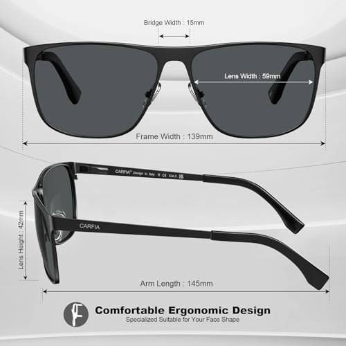 Image of CARFIA Spring Hinge Metal Polarized Sunglasses for Men UV Protection Lightweight Square Sun Glasses for Driving Fishing Golf
