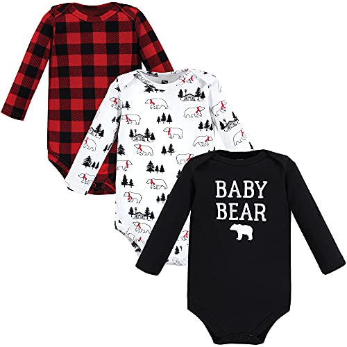 Hudson Baby baby girls Hudson Unisex Cotton Long-sleeve Bodysuits, Buffalo Plaid Bear and Toddler T Shirt Set, Buffalo Plaid Bear 3-pack, 3-6 Months US