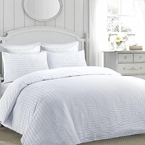 Nimsay Home Jasmine Seersucker Duvet Cover with Pillow Case Bedding Set (White, Single)