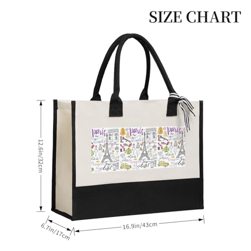 Sac fourre-tout en toile écoresponsable réutilisable Tour Eiffel beige - 5