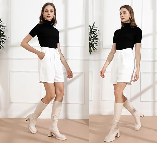 Women's Chunky Platfrom Block Heel Round Toe Shoes Side Zipper Soft Comfortable Stretched Black Matte PU Leather Sexy Knee High Boots4