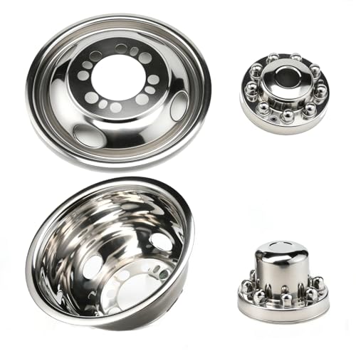 Image of 4pcs 16 inch Stainless Steel Wheel Simulators for 74-00 Chevy GMC 3500 | 304 Stainless Steel,Front Rear,8 Lug 4 Hand Hole Hubcaps,Bolt On,Fit for 74-98 Ford F350,08-21 E350 /E450 Van,74-99 Ram 3500