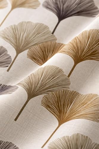Image of HUTI 5 Feet Brown Window Curtain Set of 2 | Semi-Transparent Ginkgo Tree Printed Curtain | Soft Polyester Eyelet Curtains for Living Room & Bedroom 4x5 ft (120 x 150 cm) | Best for Home Decor