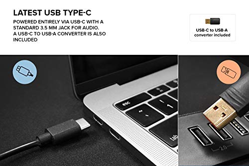 Creative Pebble V2 - Altoparlanti da scrivania alimentati da USB-C 2.0, ingresso AUX da 3,5 mm, alimentazione RMS fino a 8 W per computer, adattatore di tipo A in dotazione e prolunga (nera)