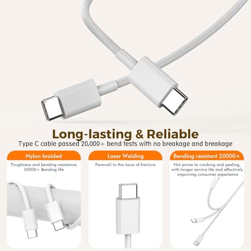 Image of Original 20W Type C 1M Nylon Braided Cable Fast PD Charging Wire Compatible With iPhone 16,16 Plus,16 Pro Max,15,15 Pro Max,15 Plus,MacBook,Buds & Other USB-C Devices Fast Data Transfer,White