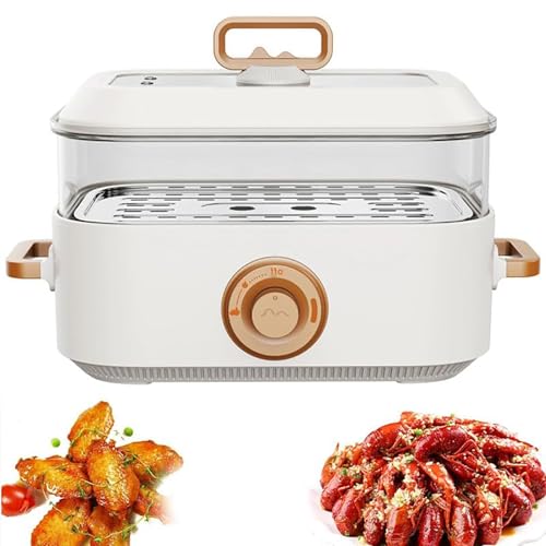 Electric Food Steamer, 5l Large Capacity Stainless Steel Diameter Steamer Cooking Pot with Two-Level Fire Control for Vegetables, Meats, Grains