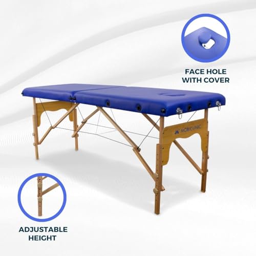 Mobiclinic®, Massage Table, CM-01 BASIC, Massage Bed, Professional, Portable, Wooden, 2 Sections, European Brand, Adjustable, 70 x 23.5 in, Therapy Couch, Physiotherapy, Tattoo bed, Blue - Image 9