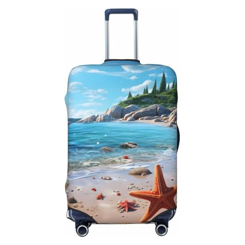 Beach Starfish Print Travel Luggage Cover for Suitcase Anti-Scratch Fashion Suitcase Protector Washable Elastic Baggage Covers Fits 22-24 Inch Luggage for Travel Beach Holiday