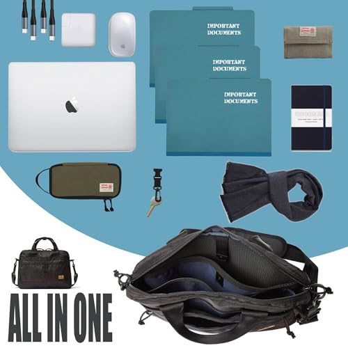 Image of Rough Enough 16 Inch Laptop Bag Briefcase with Shoulder Strap Cordura Black | Cordura fabric, YKK zippers, 8 pockets, padded laptop sleeve, detachable shoulder strap, lightweight for daily work or travel