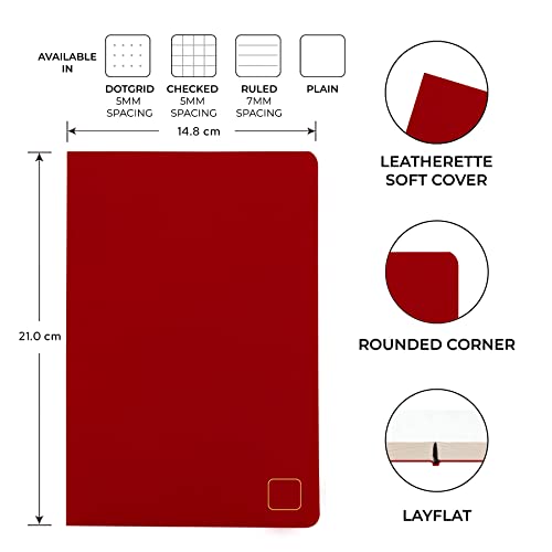 Image of NEORAH - A5 Notebook SOFT COVER | Organiser REFILL | Unruled Notebook Journal | 110 GSM | 160 pages (Size 21 cm x 14.8 cm) Planner Journaling Writing Note Taking Diary, Travellers Journal- RED