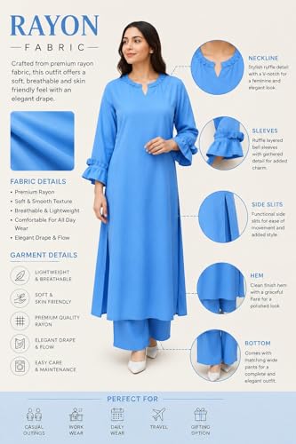 Image of idaLia Rayon Solid A-Line Women Stylish Boat Neck Designer Kurta Set with Pant