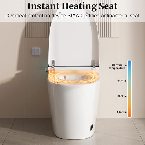 Image of Smart Toilet with Heated Seat & Dual Auto Flush, Foot Sensor, Tankless One-Piece Electric Toilet with Manual Soft-Close Seat & Lid, Night Light, LED Display & 1000g Powerful Flush, 0.8 /1.28GPF