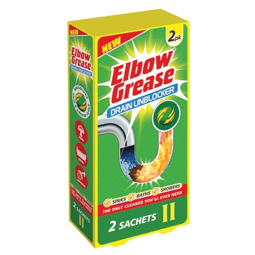 Elbow Grease Drain Unblocker - Dissolves Hair & Grease Clogs | Suitable for Sinks, Baths & Showers (2 Pack Sachets)