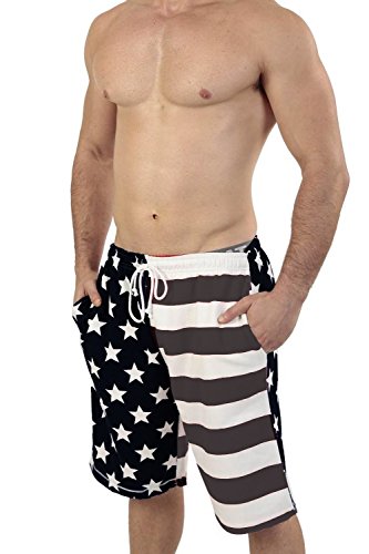 Licensed Mart Patriotic American USA Flag Lightweight Fleece Shorts TAF04 Black L