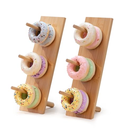 Ainmto Donut Wandständer Holz Donut Display Stand Dessert Tisch Dekoration für Party Dessert Tisch Geburtstag Hochzeit Babydusche Brautduschen Packung von 2 (Bambus)