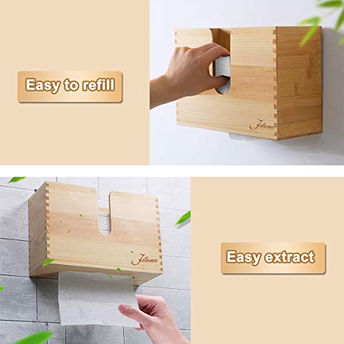 Jeteven Paper Towel Dispenser Kitchen Napkin Dispenser Wooden Bamboo Napkin Holders Wall Mount & Countertop Decor for Kitchen, Bathroom, Restaurant, Bar, Toilet of Home and Commercial - Thumbnail 3