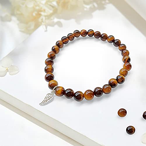 Image of natural crystal semi-precious stone bracelet elastic 16.5 17.78cmwith925 sterling silver angel charms Women Girl Gift