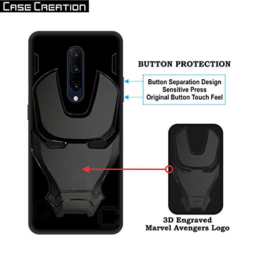 Image of COVERLY Official 3D Touch Feel Trending Avengers Logo Mask Soft Rugged Grip Silicone Iron Man Super Power Cartoon Movie Engraved Silicone Matte Back Cover for Oneplus 7 Pro -Black