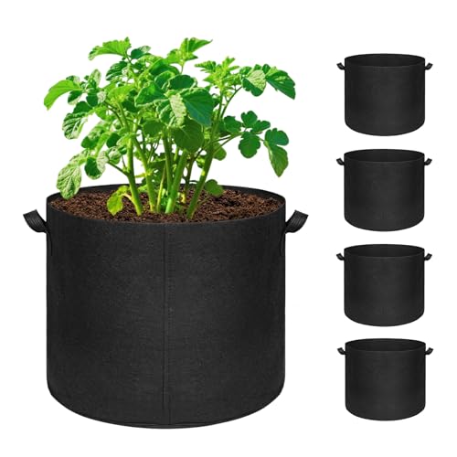 Hemikaki 5-Pack 20 Gallon Grow Bags Large Nonwoven Fabric Pots with Handles for Planting Fruits Vegetables Flowers Indoor Outdoor