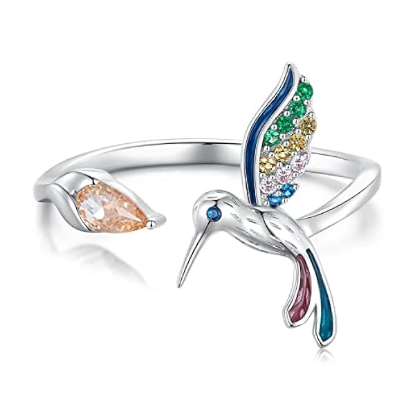S925 Sterling Silver Hummingbird Open Statement Ringen Green Crystal CZ Leaf Verstelbare Expandable Eternity Promise Engagement Ring