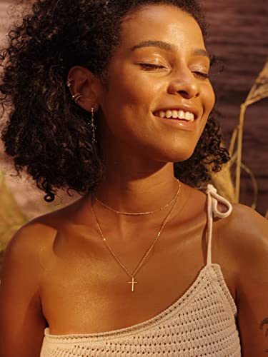 Fettero Cross Necklace Layered Gold Satellite Chain Choker Faith Pendant 14K Gold Plated Dainty Chain Minimalist Simple Tiny God Lords Prayer Religious Jewelry Gift #TOP1