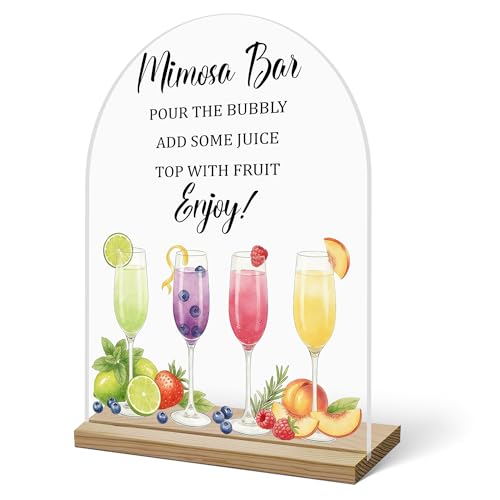 Panneau de bar Mimosa en acrylique avec support en bois chic pour fête et réception