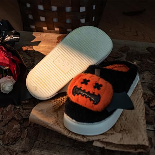 XIXITIAO Halloween Pumpkin Slippers for Women Men,Fall Slippers Halloween Shoes,Fall Warm Spooky Lantern Pumpkin Slippers,Cozy Memory Foam Shoes,Soft House Slides3