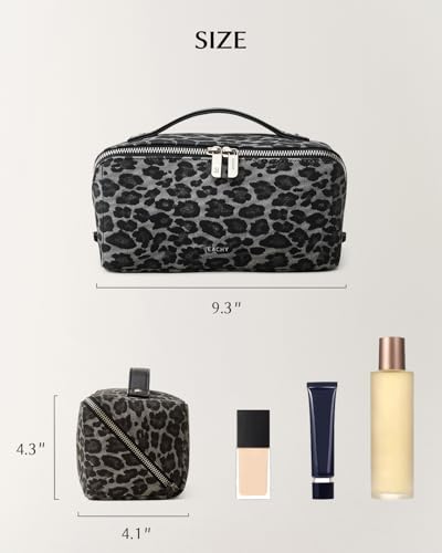 Image of EACHY Travel Makeup Bag, Large Capacity Cosmetic Bag for Women, Waterproof PU Leather, Flat Open Portable Toiletry Bag for Skincare, Brushes & Travel Essentials