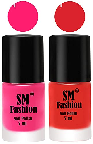 Image of Long Lasting Nail Polish | Nail Paint Combo 7 ml Each) - Set of 2 Deep Pink-Candy Orange
