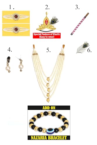 Image of Raj Fancy Dresses Shri Krishna Dress for Baby Boy & Girl, Janmashtmi Dress with Diaper-friendly Dhoti & Dupatta, Mor Pankh Mukut