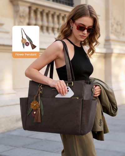 Image of LOVEVOOK Laptop Tote Bag for Women, Vintage Work Teacher Bag with Clutch