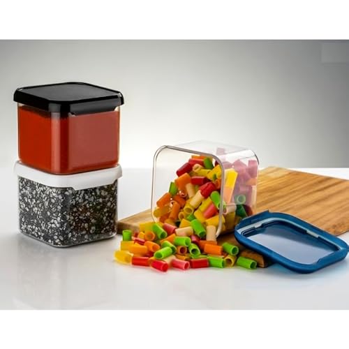 Image of 500ml Square Container Set of 12 | Black Plastic Kitchen Storage Boxes | Airtight Food Containers for Home, Pantry, Snacks, Grains, Spices | Durable & Space Saving Organiser