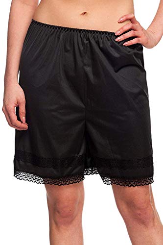 Patricia Lingerie Women's Soft Polyester Satin Half Slips Cullotte Short Pettipant With Beautiful Lace Trim, Elastic Waistband And Customizable Snip-It 27, 25 Or 23 " (Black, M) #TOP1