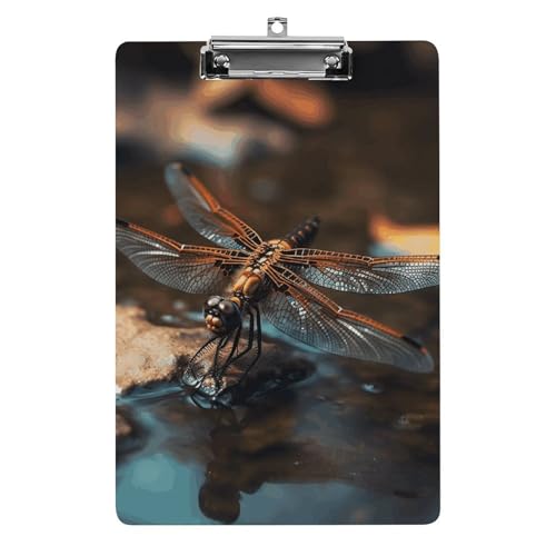 Porte-bloc acrylique A4 libellule sur l'eau, pochette rigide et organiseur de documents portable