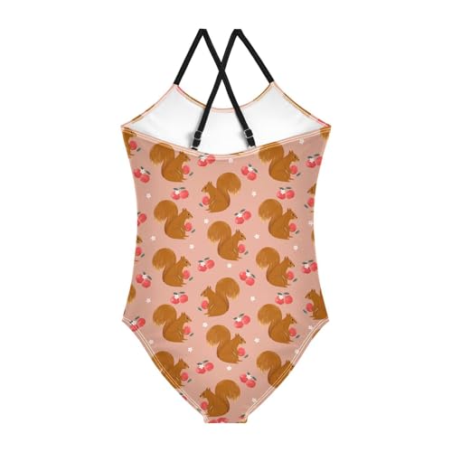 Girls Swimwear 3-10 Years One Piece Halter Swimsuit Squirrel Beach Bathing Suit2