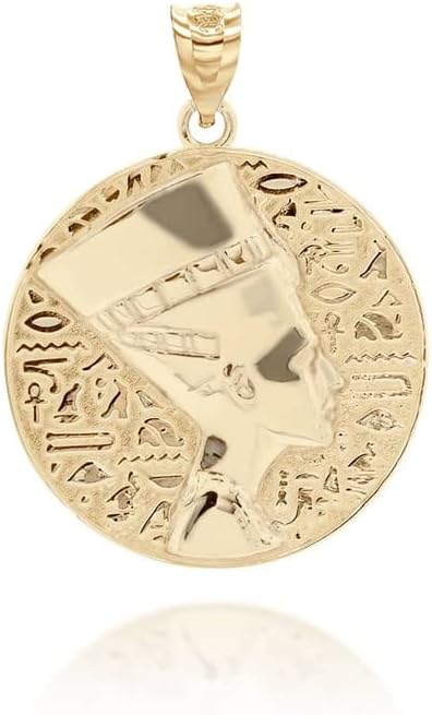 10KT Yellow, Rose and White Gold Coin Ancient Egyptian Queen Nefertiti Medallion Pendant Necklace - Choice of Pendant Only or Chain Length