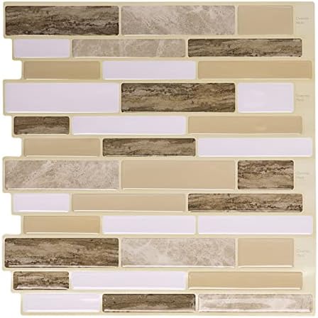 Peel and Stick Backsplash 4 Sheets Marble Backsplash Tile for Kitchen Peel and Stick 10"x 10" Self Adhesive Removable Tile Back Splashes Stick On Backsplash for Kitchen, Bathroom - Yellow