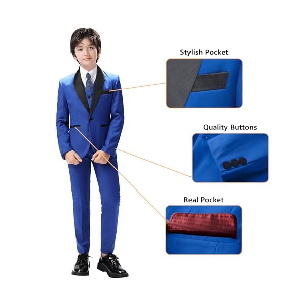 Boy's Formal Suit 7 Piece Slim Fit Tuxedo for Kids Teen Boys Jacket Vest and Pants Set for Wedding with Bow Tie Suspenders - Image 5