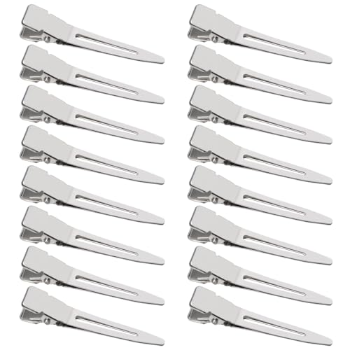 SBYURE 100 Pack 1.77 Inch Single Prong Pin Curl Duckbill Clips,Silver Setting Section Hair Clips Metal Alligator Clips for Hair Extensions
