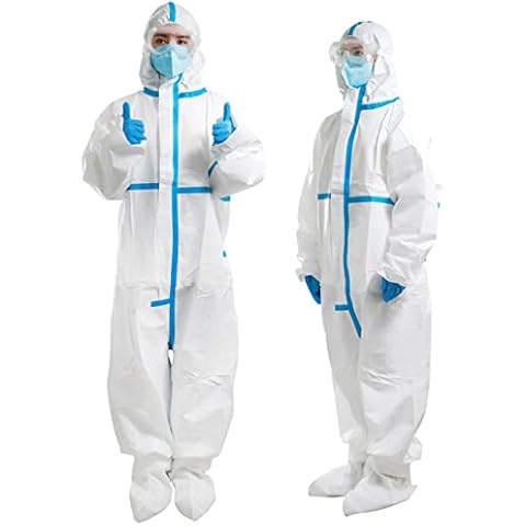 Z-MENG Disposable Protective Coverall Suit Long Front Zipper Elastic Waistband & Cuffs Isolation Suit Protective Disposable Clothing Gowns against Dust and Harmful Particles Cover
