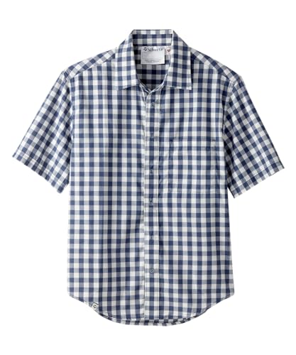 Silverts Men’s Adaptive Clothing Magnetic Button Shirt, Assisted Dressing Short Sleeve Top for Elderly, Rehab & Care Wear - Navy Gingham LGE
