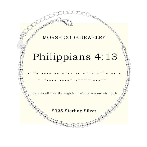 Morse Code Bracelets for Women - 925 Sterling Sliver Christian Bible Verse Morse Code Bracelets Scripture Braceles Adjustable Inspirational Faith Jewelry Religious Christian Gifts for Women Daughter