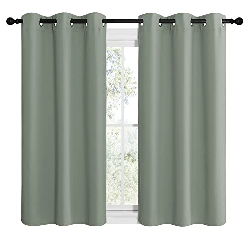Image of NICETOWN Greyish Green Room Darkening Curtains for Kitchen, Window Treatment Thermal Insulated Solid Grommet Room Darkening Curtains /Drapes for Bedroom (Set of 2, 42 inches Wide by 48 inches Long)