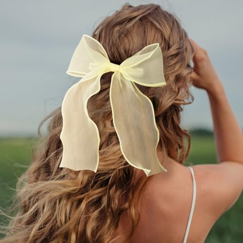 Pinza moño grande para cabello, lazo amarillo elegante miniatura 5